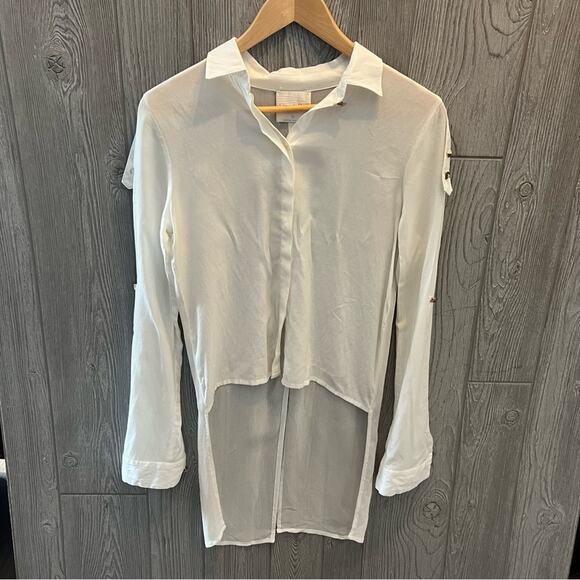 Line & Dot Revolve studded sheer Hi Lo button down - Picture 1 of 6